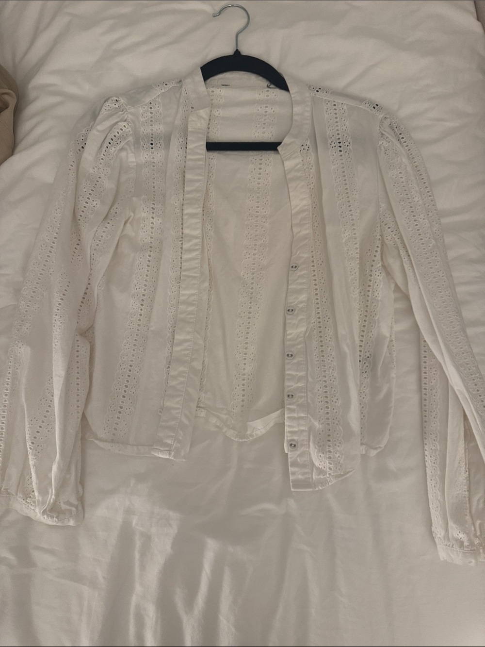 White Eyelet Button-Front Women’s Top